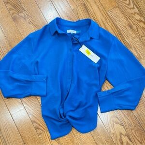 Turquoise Blue Button Down Shirt with Long Sleeves